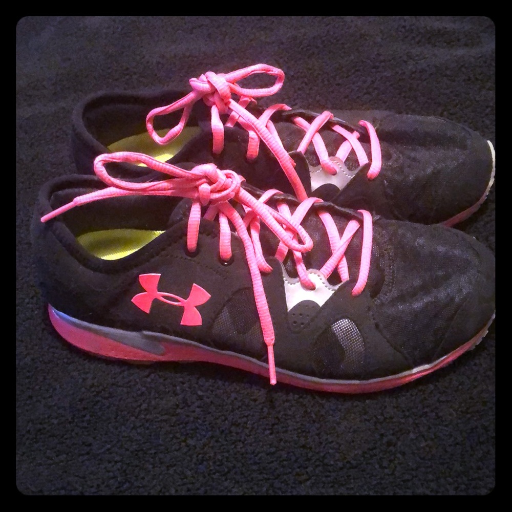 Under Armor black and pink athletic shoes